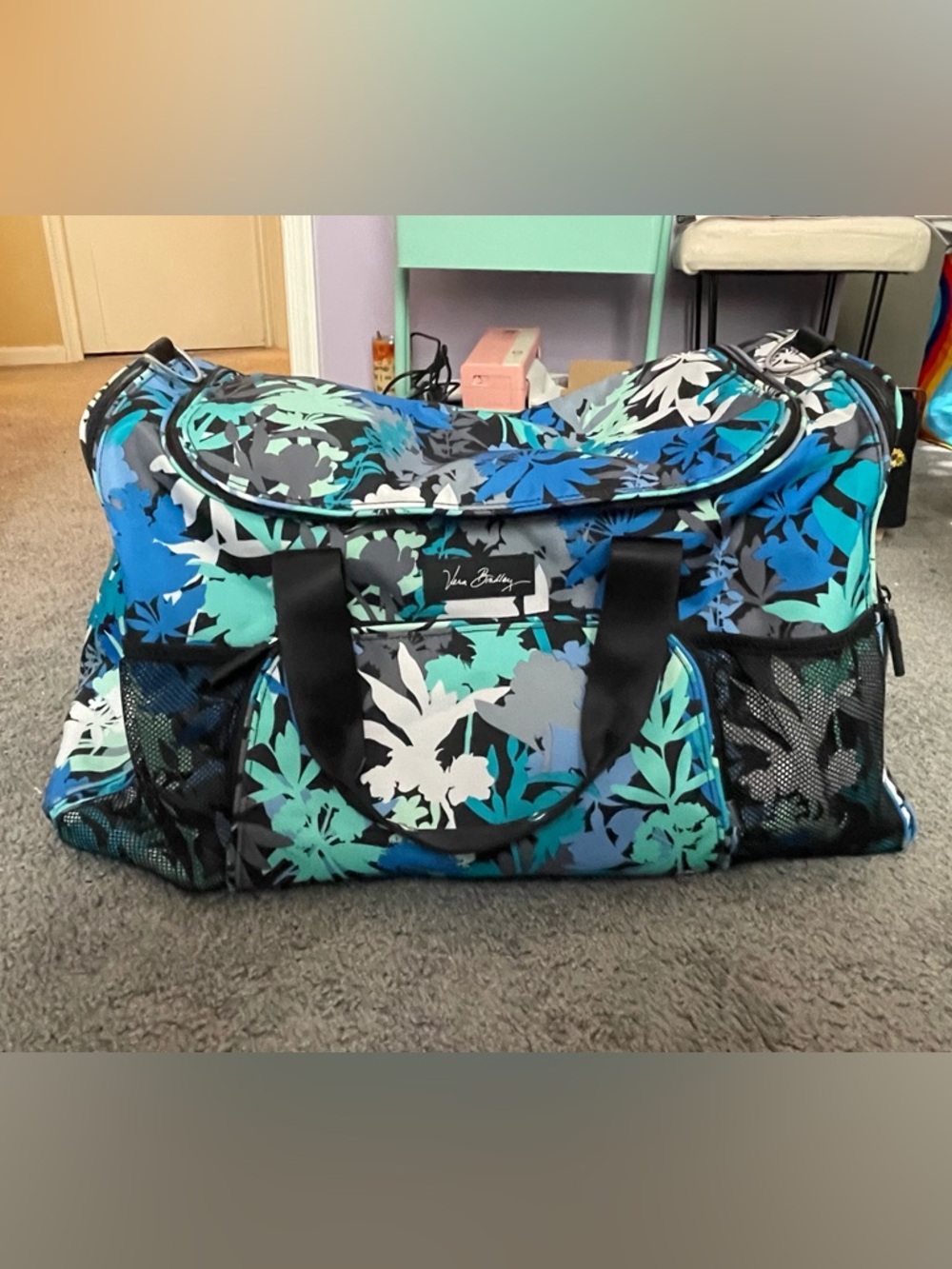 Vera Bradley Camofloral Duffle Bag - 2016 Retired Pattern - Blue Floral Travel